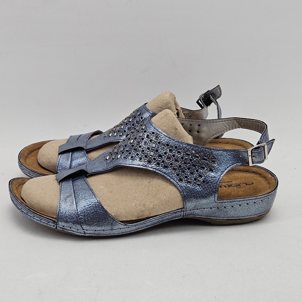 Flexus by Spring Step Metallic Blue Laser Cut Slingback Sandals EU 41 US 9.5-10